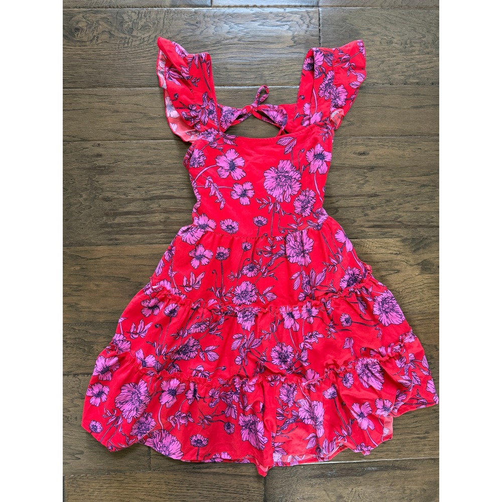 B.O.G Collective Floral Red Dress with Ruffle Sleeves Keyhole BackTomato Girl